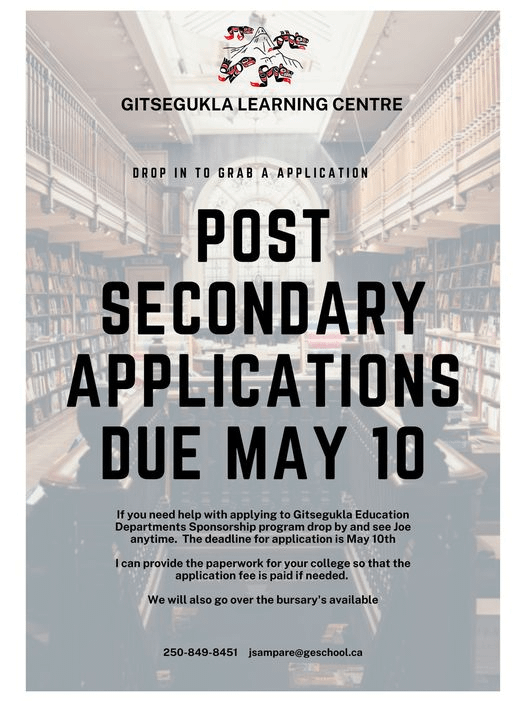 Gitsegukla Post-Secondary Applications Due May 10