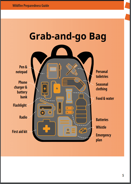 Visual of grab and go bag from Prepared BC 